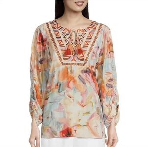 John Mark Abstract Watervolor Multi Print Tunic Top-Size Medium